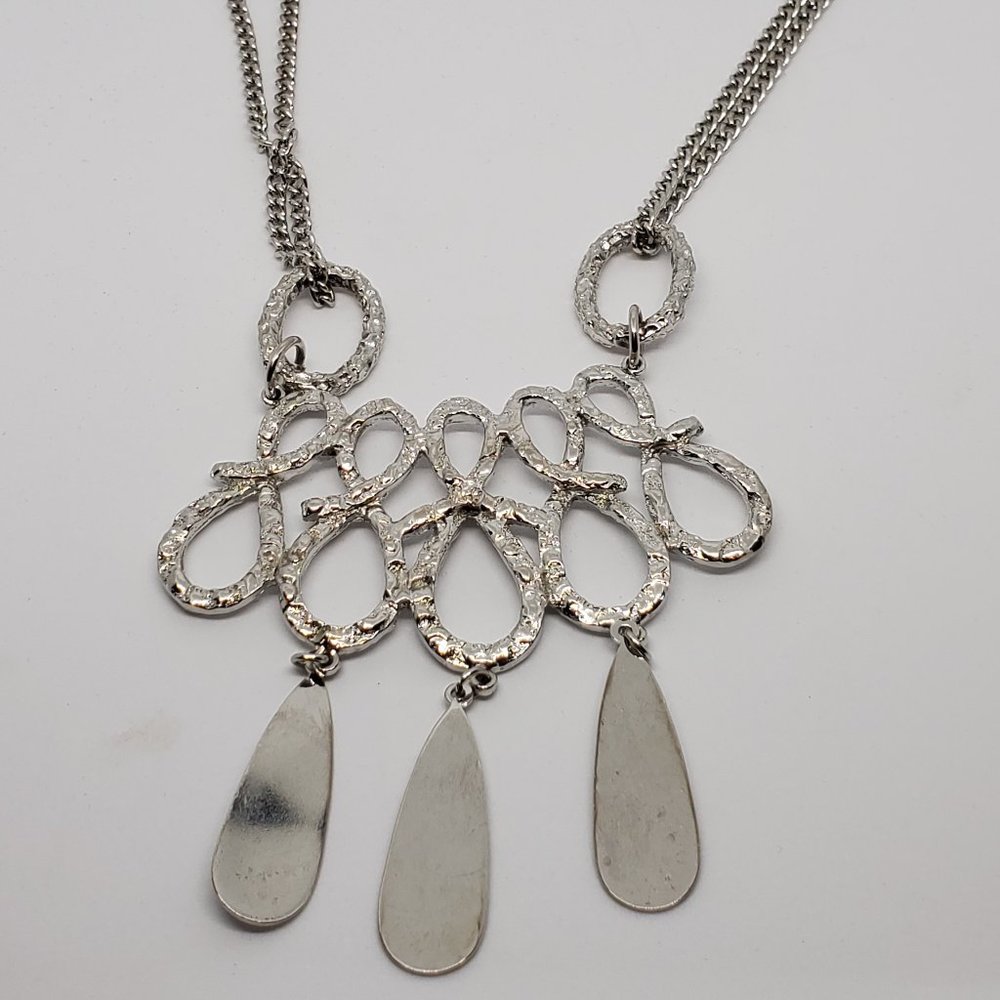 Silver Tone Collar Woven Dangle Necklace Jewelry